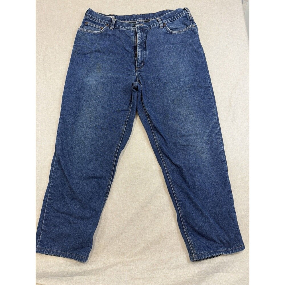 Lands End Square Rigger Flannel Lined Jeans Mens 40x29 Plaid Lined Blue Denim